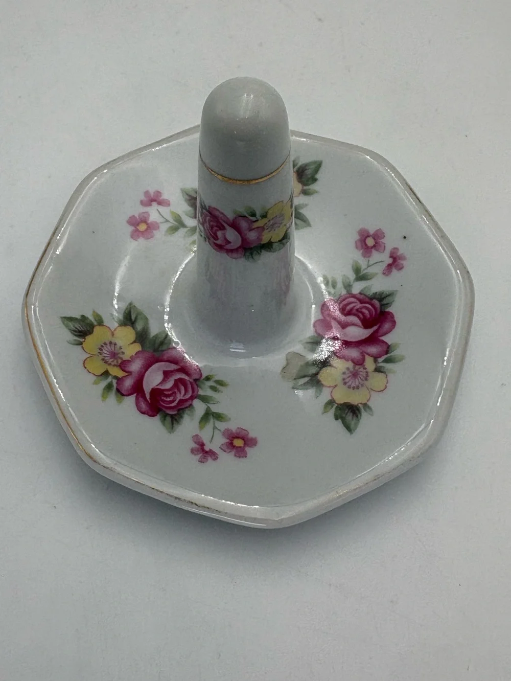 Vintage Porcelain Floral Ring Holder - Pink & Yellow Roses